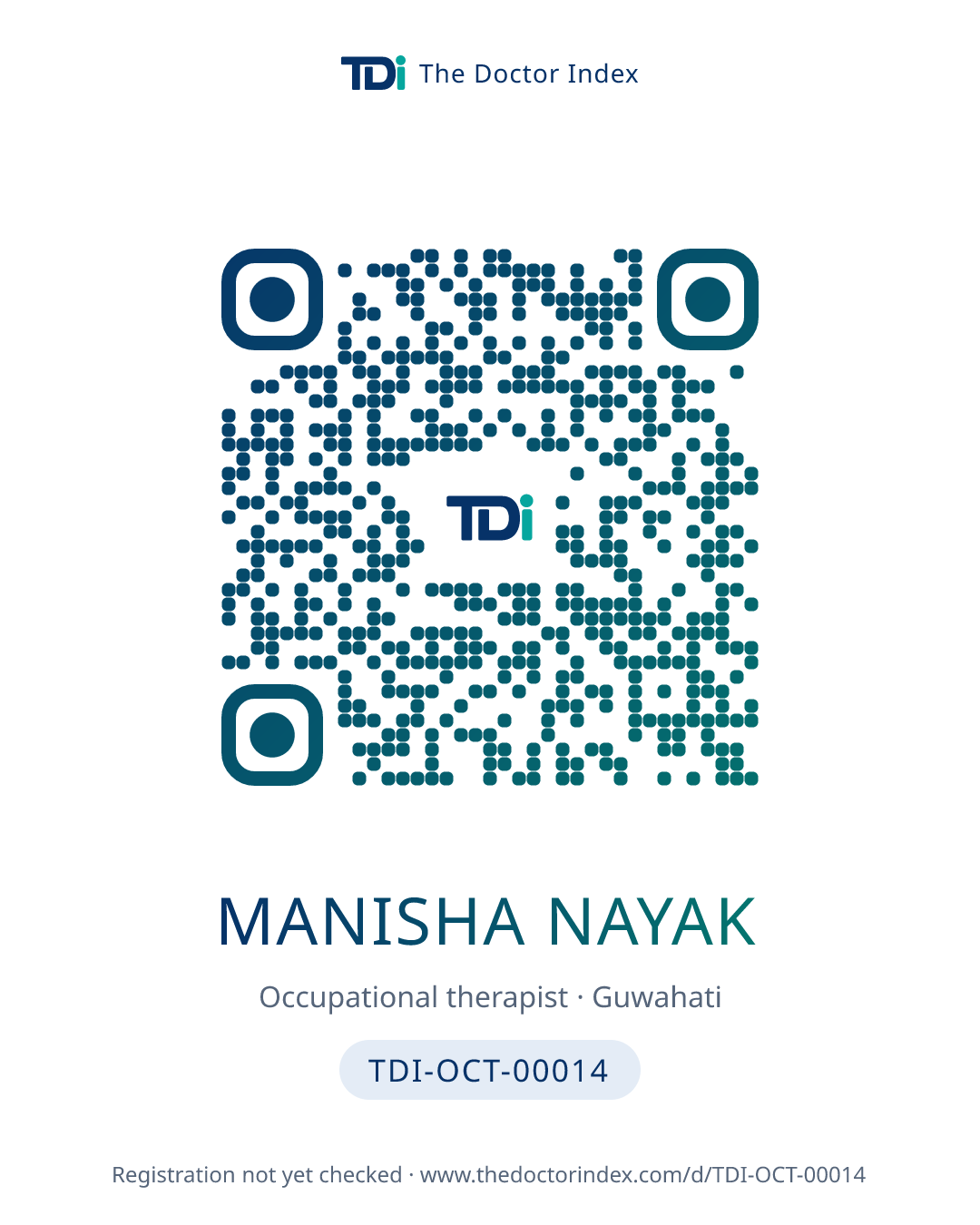 QR card for Manisha Nayak, TDI-OCT-00014