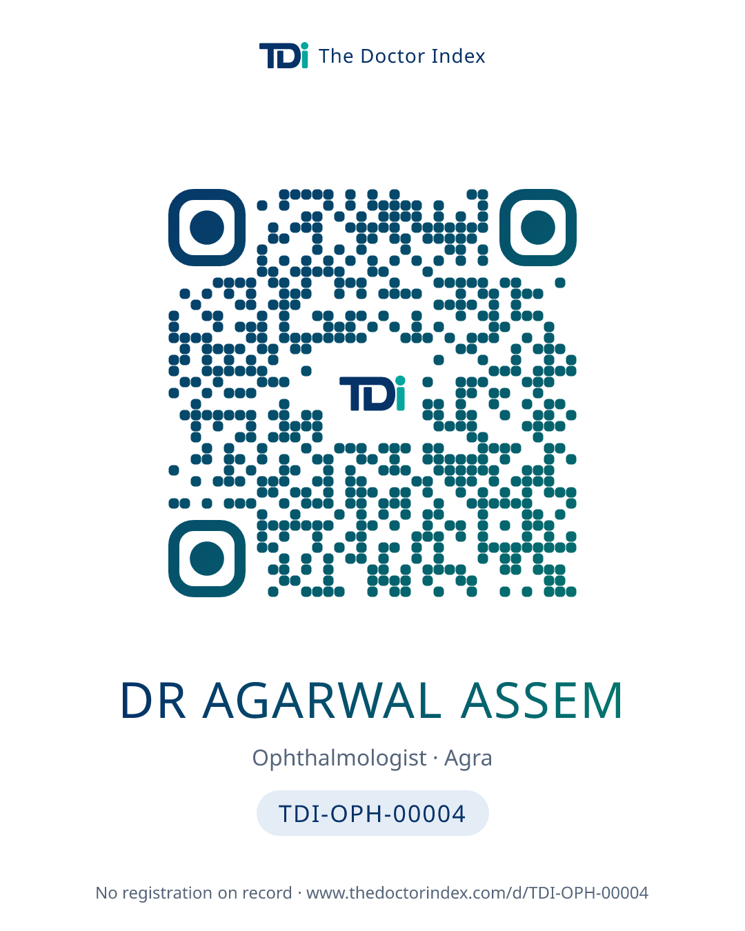 QR card for Dr Agarwal Assem, TDI-OPH-00004