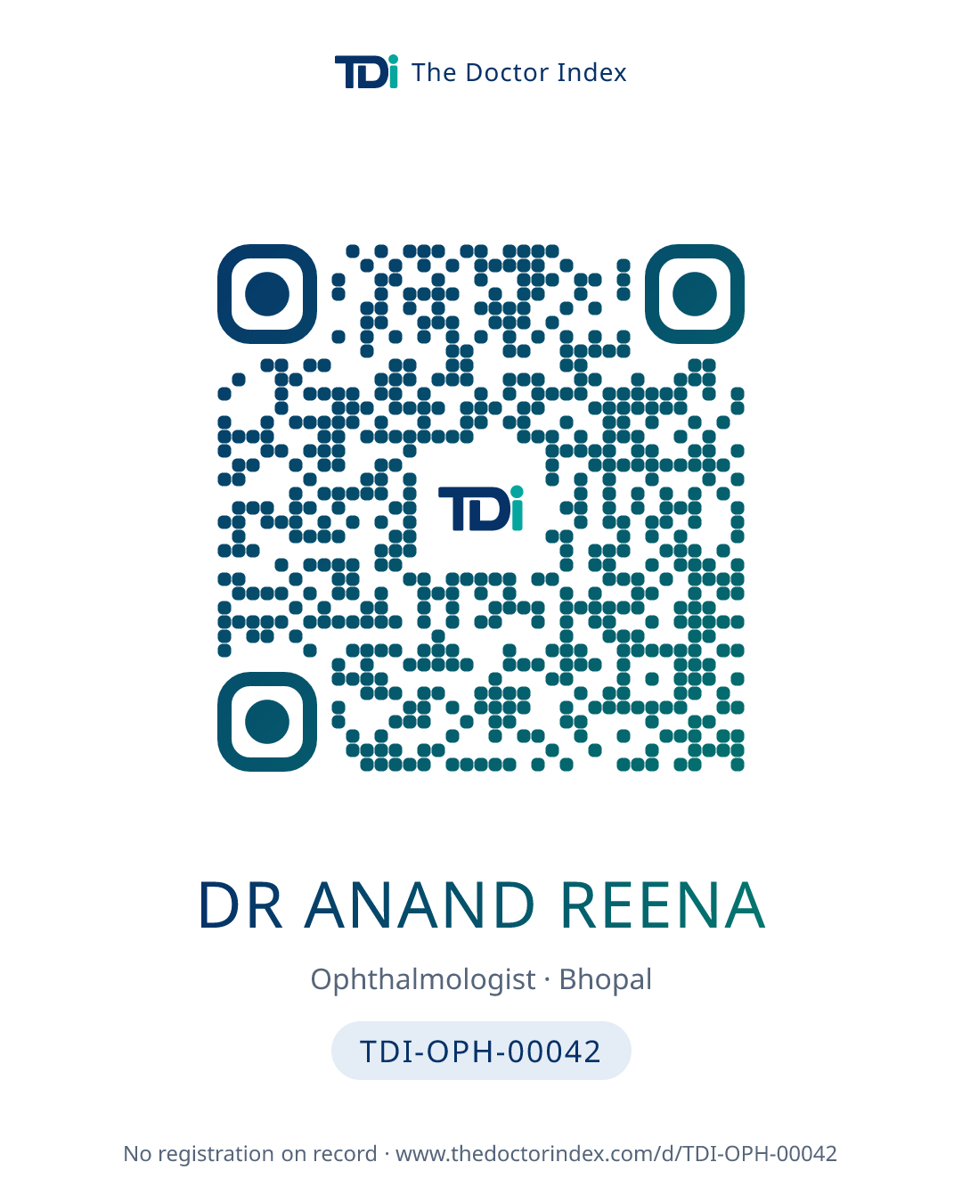 QR card for Dr Anand Reena, TDI-OPH-00042