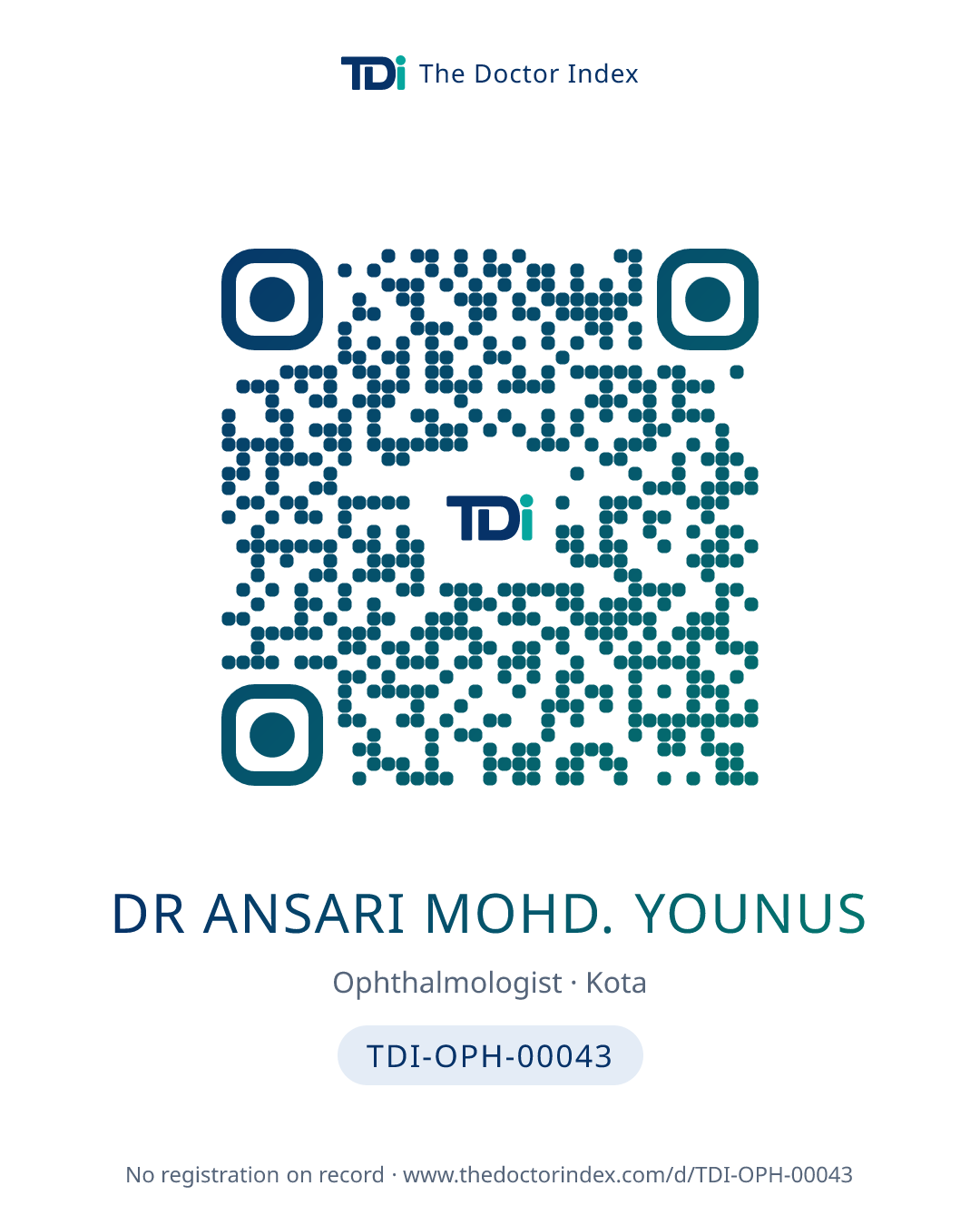 QR card for Dr Ansari Mohd. Younus, TDI-OPH-00043