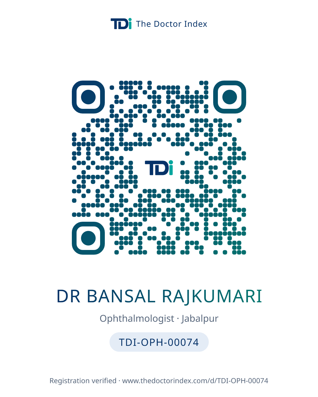 QR card for Dr Bansal Rajkumari, TDI-OPH-00074
