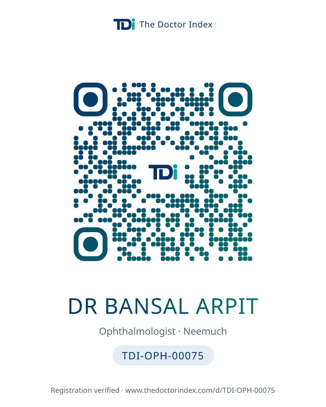 QR card for Dr Bansal Arpit, TDI-OPH-00075