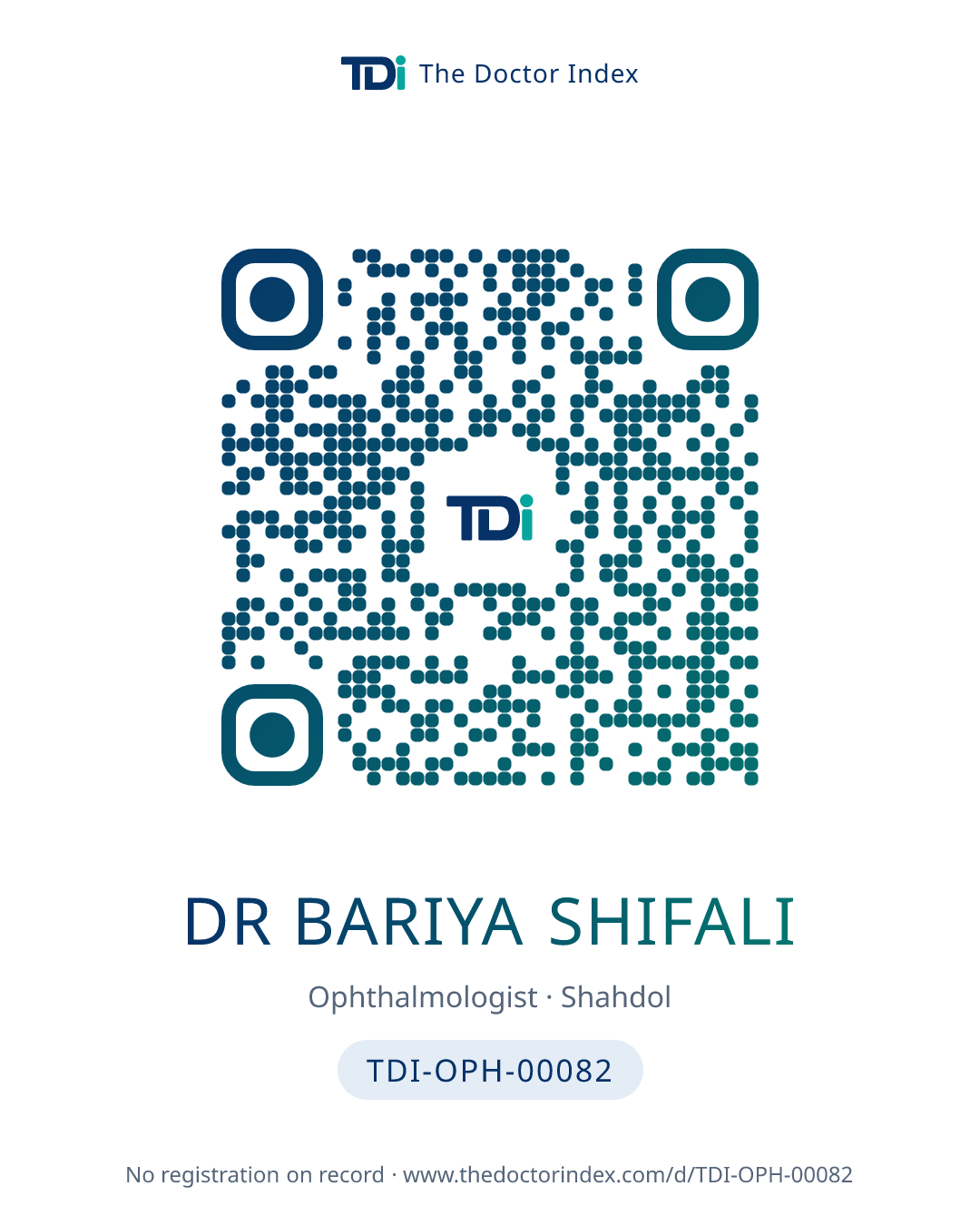QR card for Dr Bariya Shifali, TDI-OPH-00082