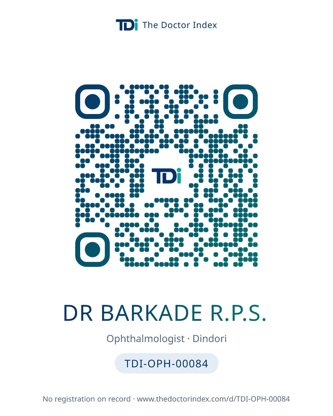 QR card for Dr Barkade R.P.S., TDI-OPH-00084