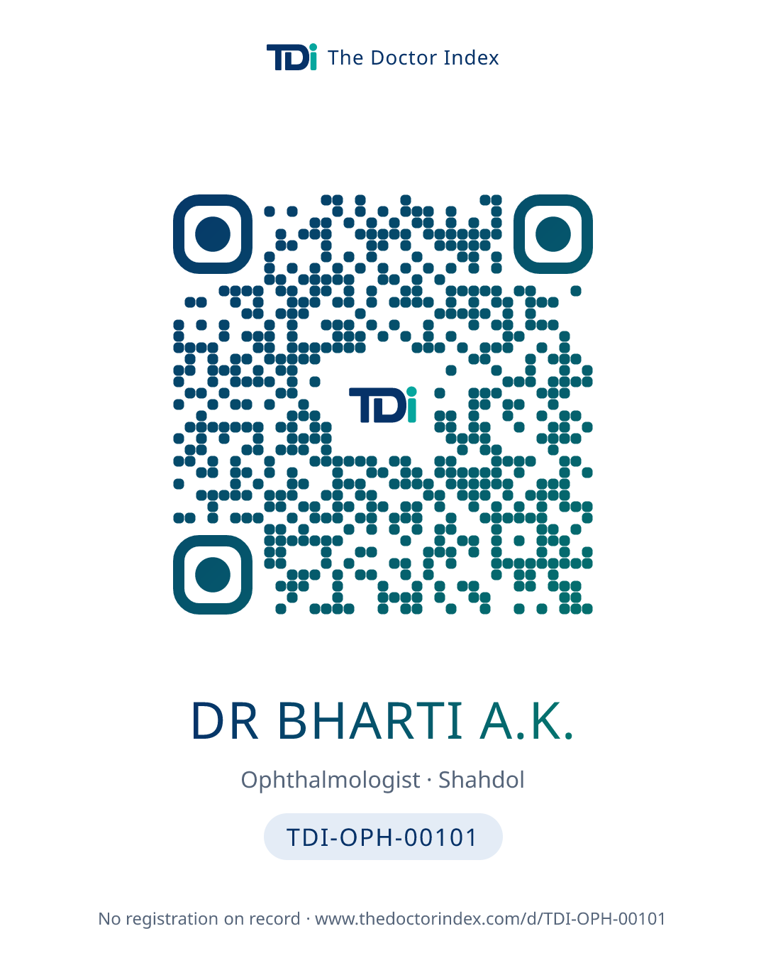 QR card for Dr Bharti A.K., TDI-OPH-00101