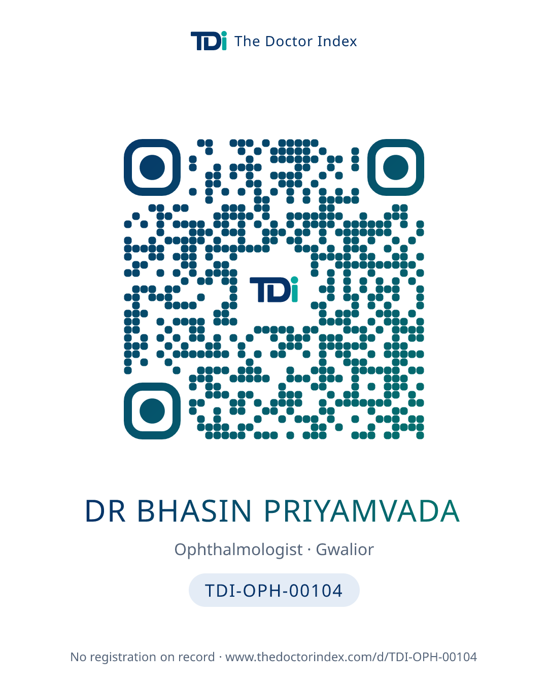 QR card for Dr Bhasin Priyamvada, TDI-OPH-00104