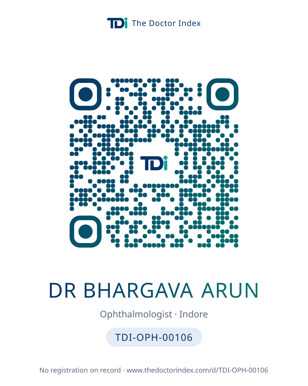 QR card for Dr Bhargava Arun, TDI-OPH-00106