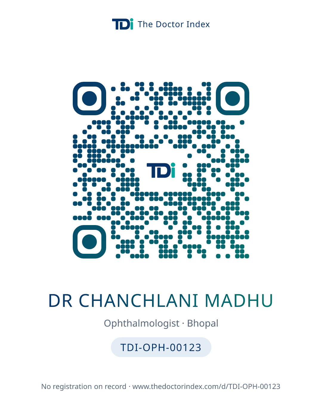 QR card for Dr Chanchlani Madhu, TDI-OPH-00123