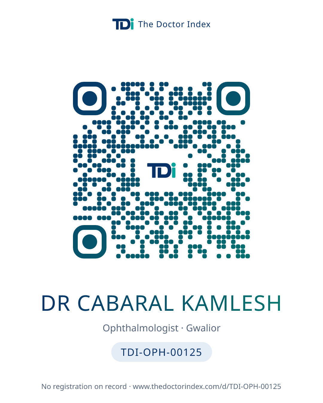 QR card for Dr Cabaral Kamlesh, TDI-OPH-00125