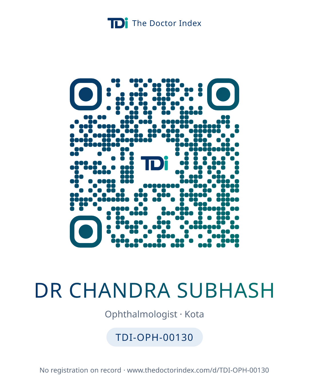 QR card for Dr Chandra Subhash, TDI-OPH-00130