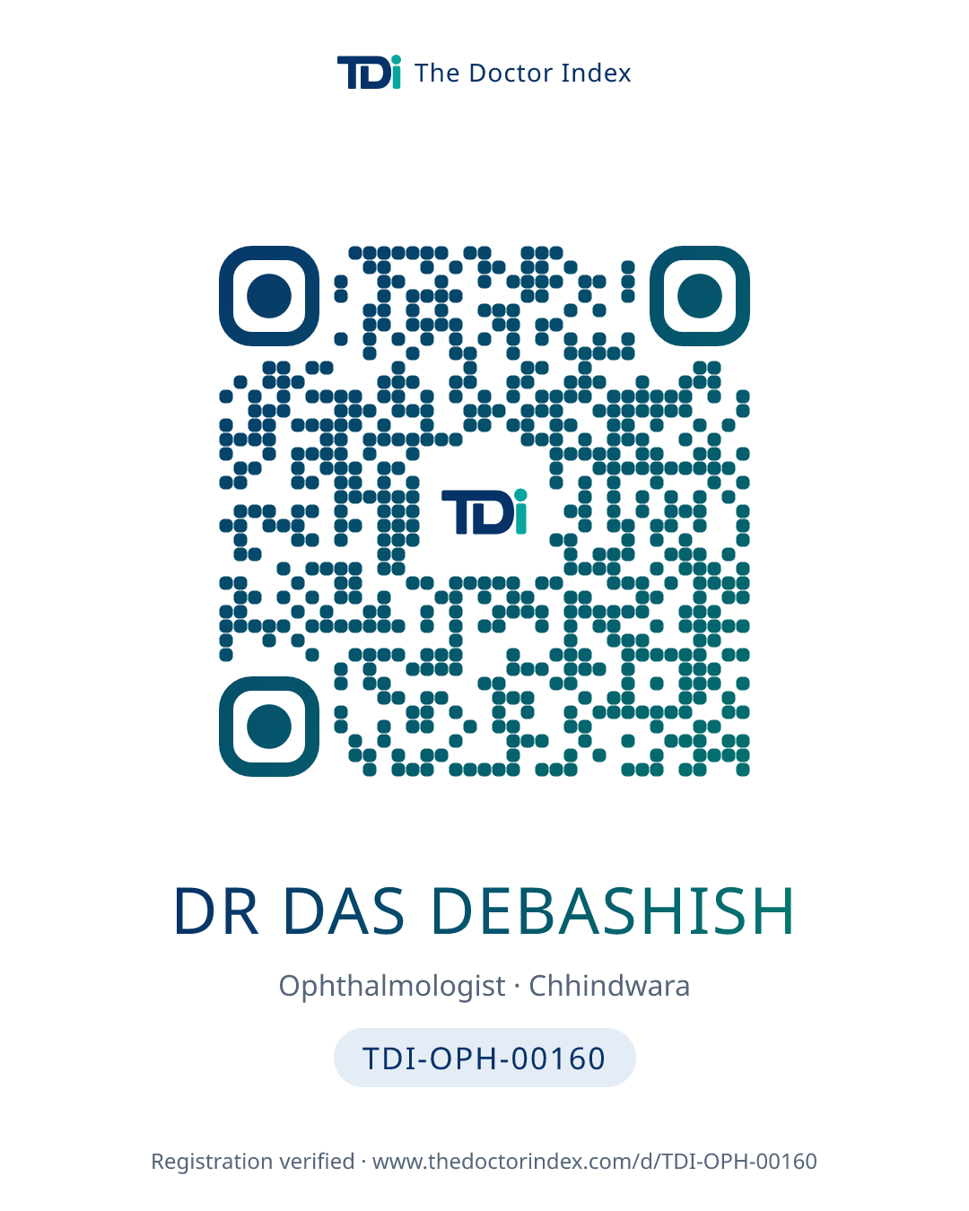 QR card for Dr Das Debashish, TDI-OPH-00160