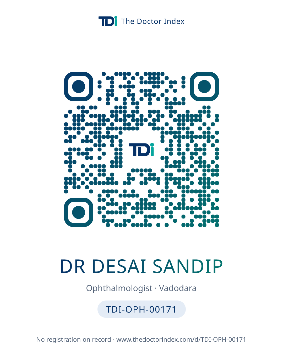 QR card for Dr Desai Sandip, TDI-OPH-00171