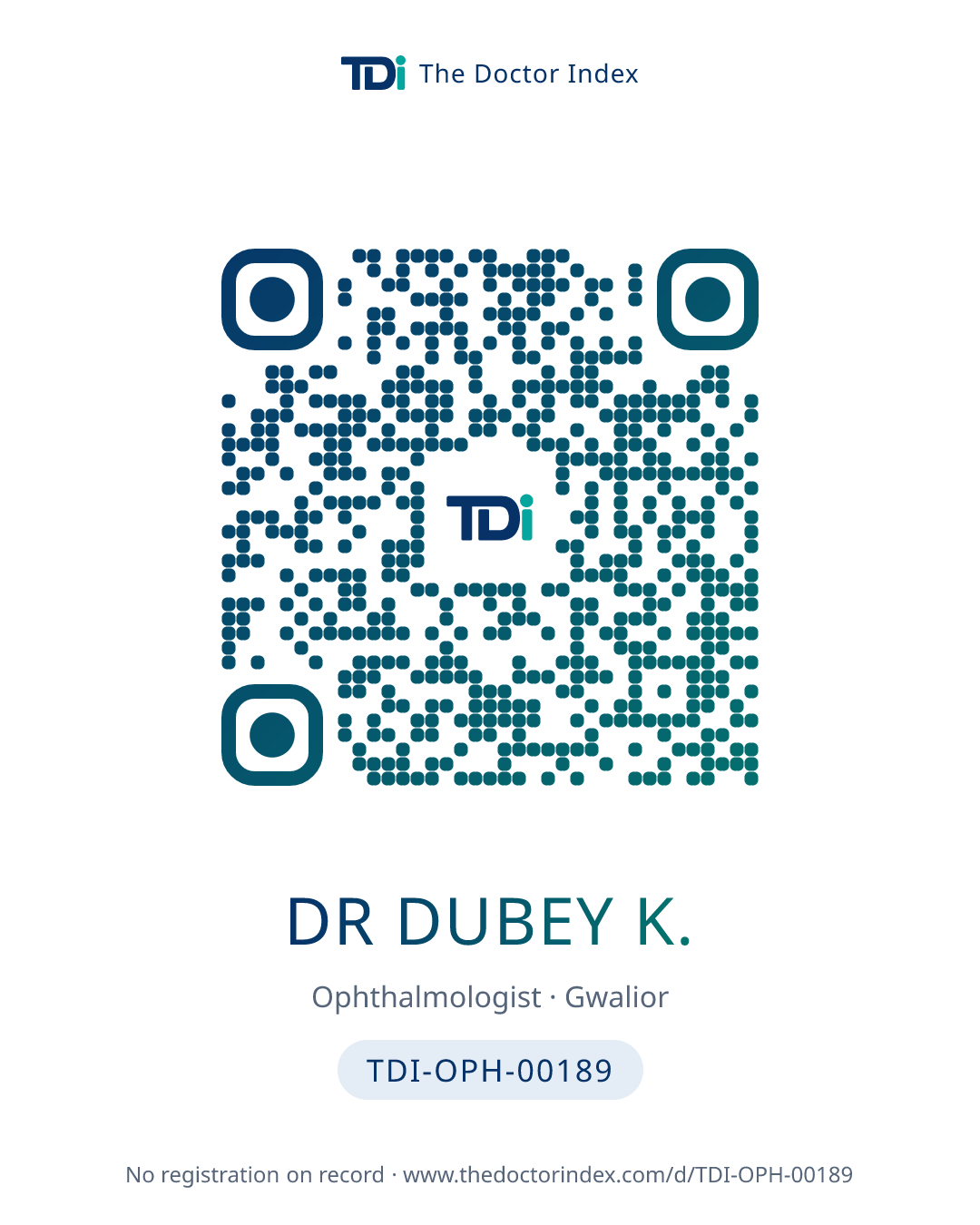QR card for Dr Dubey K., TDI-OPH-00189