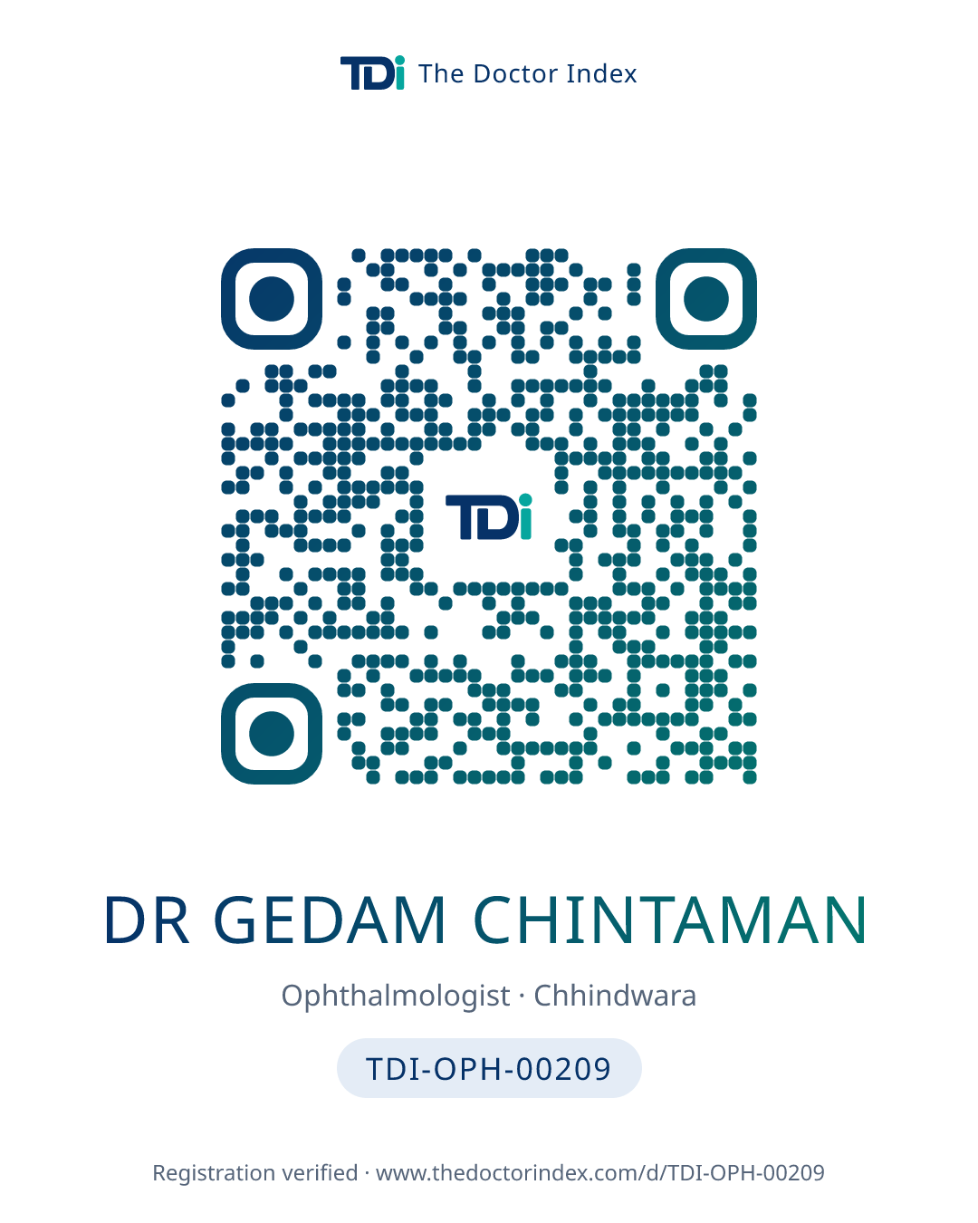QR card for Dr Gedam Chintaman, TDI-OPH-00209