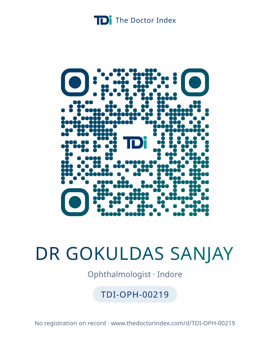QR card for Dr Gokuldas Sanjay, TDI-OPH-00219