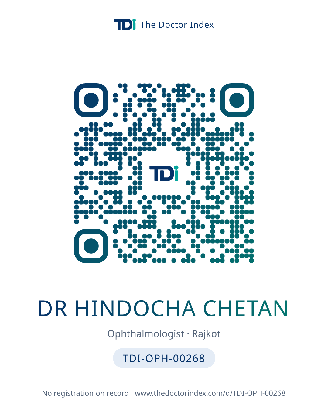 QR card for Dr Hindocha Chetan, TDI-OPH-00268
