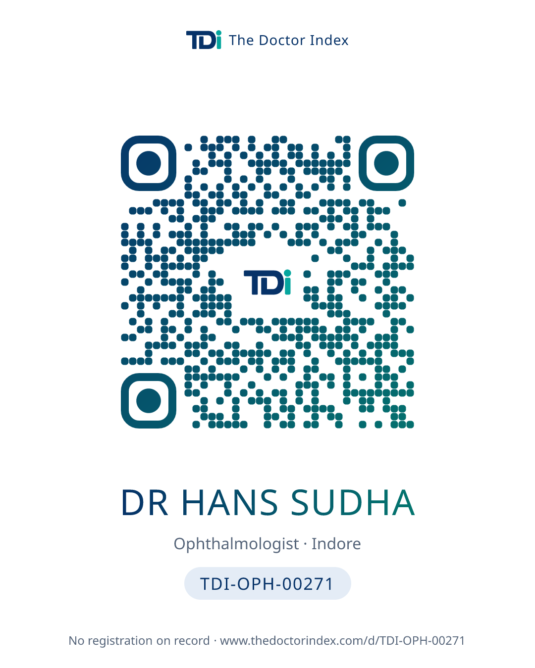 QR card for Dr Hans Sudha, TDI-OPH-00271