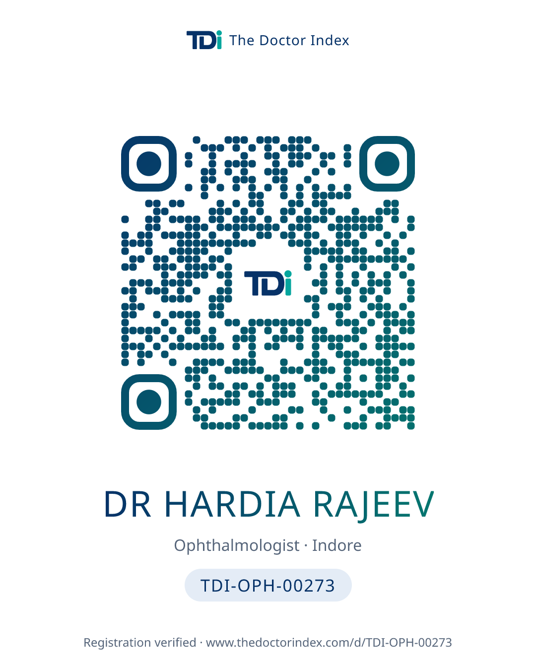 QR card for Dr Hardia Rajeev, TDI-OPH-00273