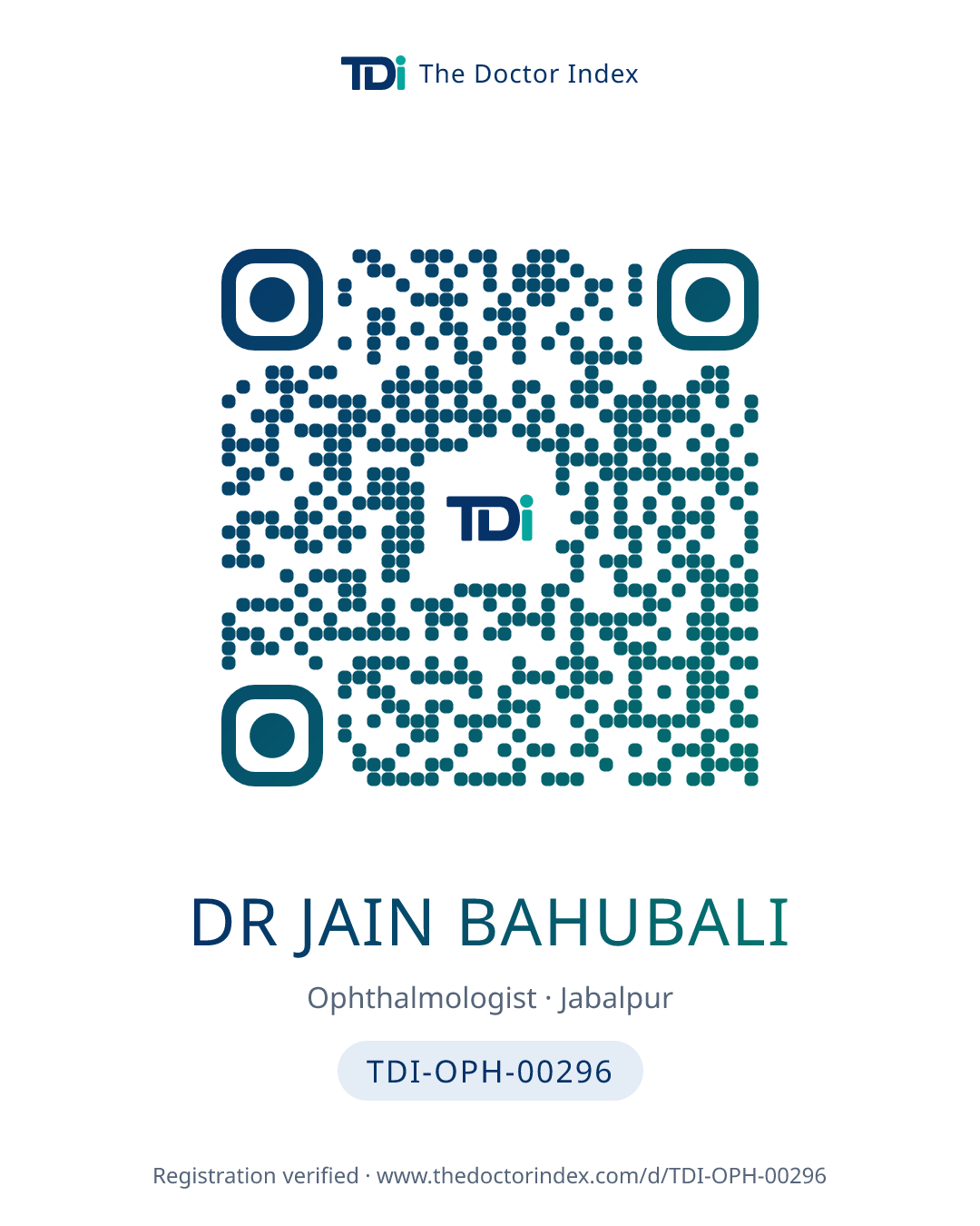 QR card for Dr Jain Bahubali, TDI-OPH-00296