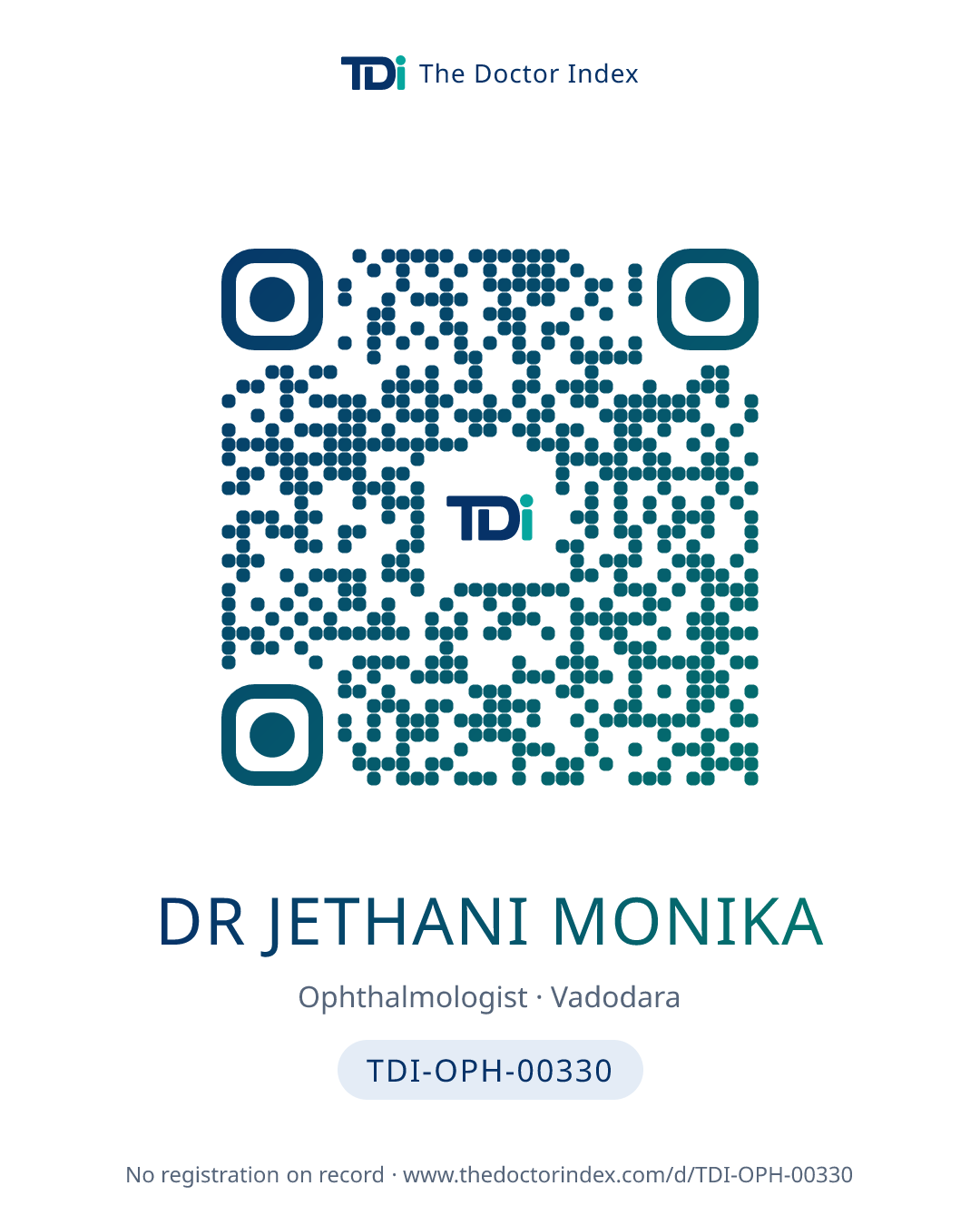 QR card for Dr Jethani Monika, TDI-OPH-00330