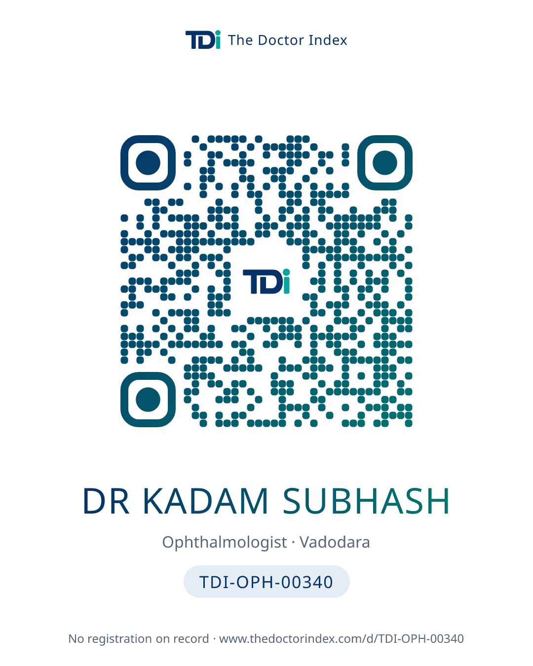QR card for Dr Kadam Subhash, TDI-OPH-00340