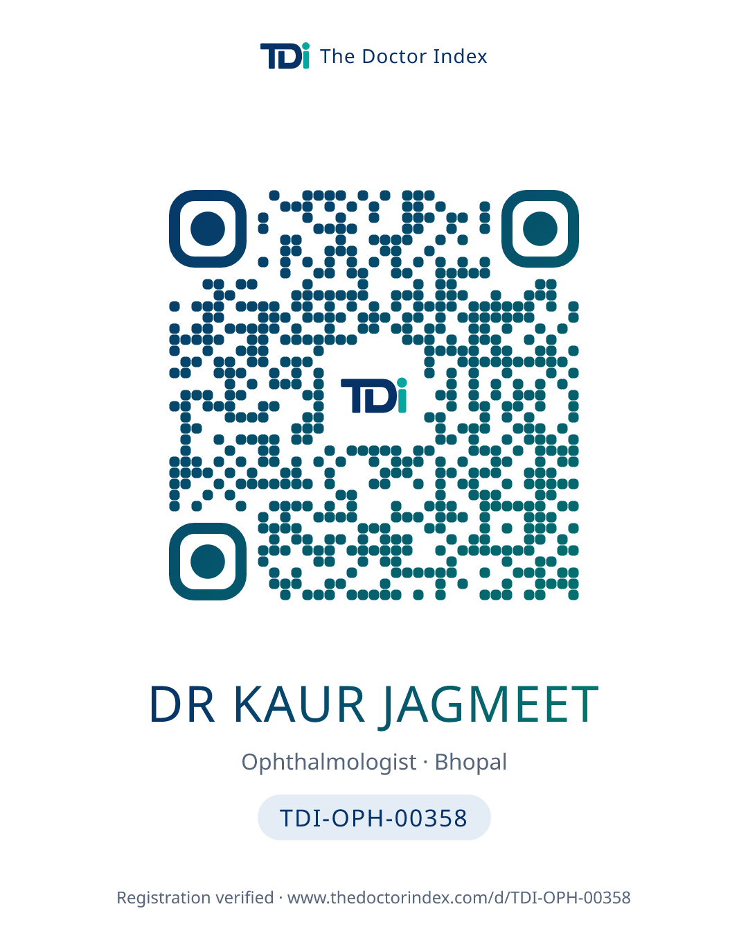 QR card for Dr Kaur Jagmeet, TDI-OPH-00358