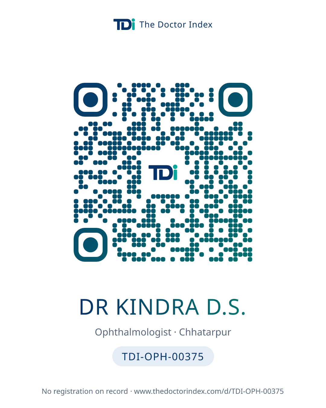 QR card for Dr Kindra D.S., TDI-OPH-00375