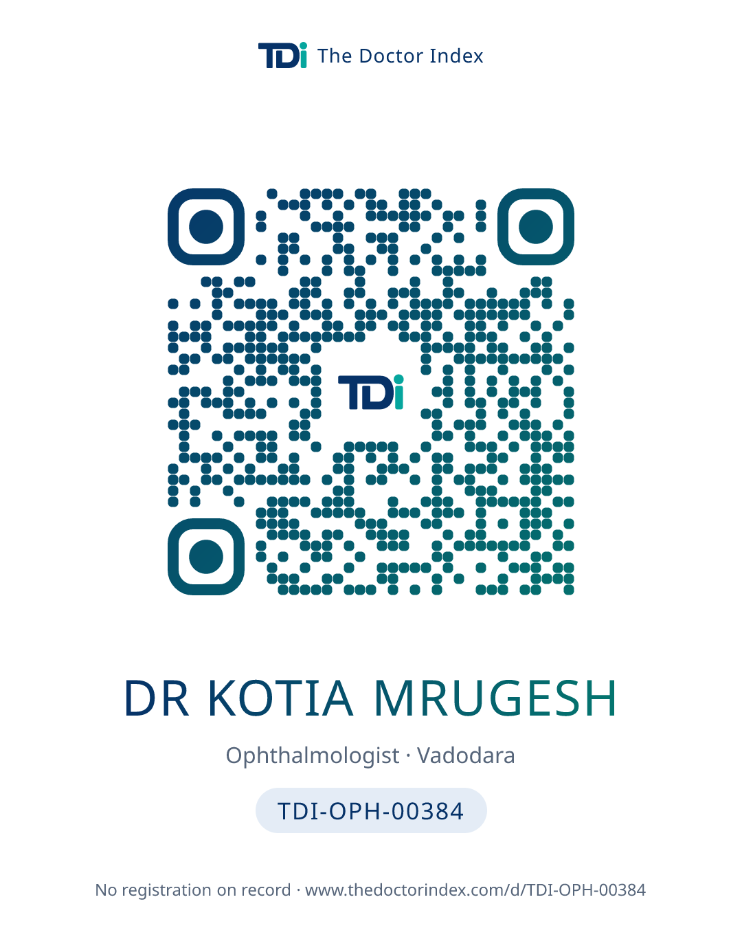 QR card for Dr Kotia Mrugesh, TDI-OPH-00384