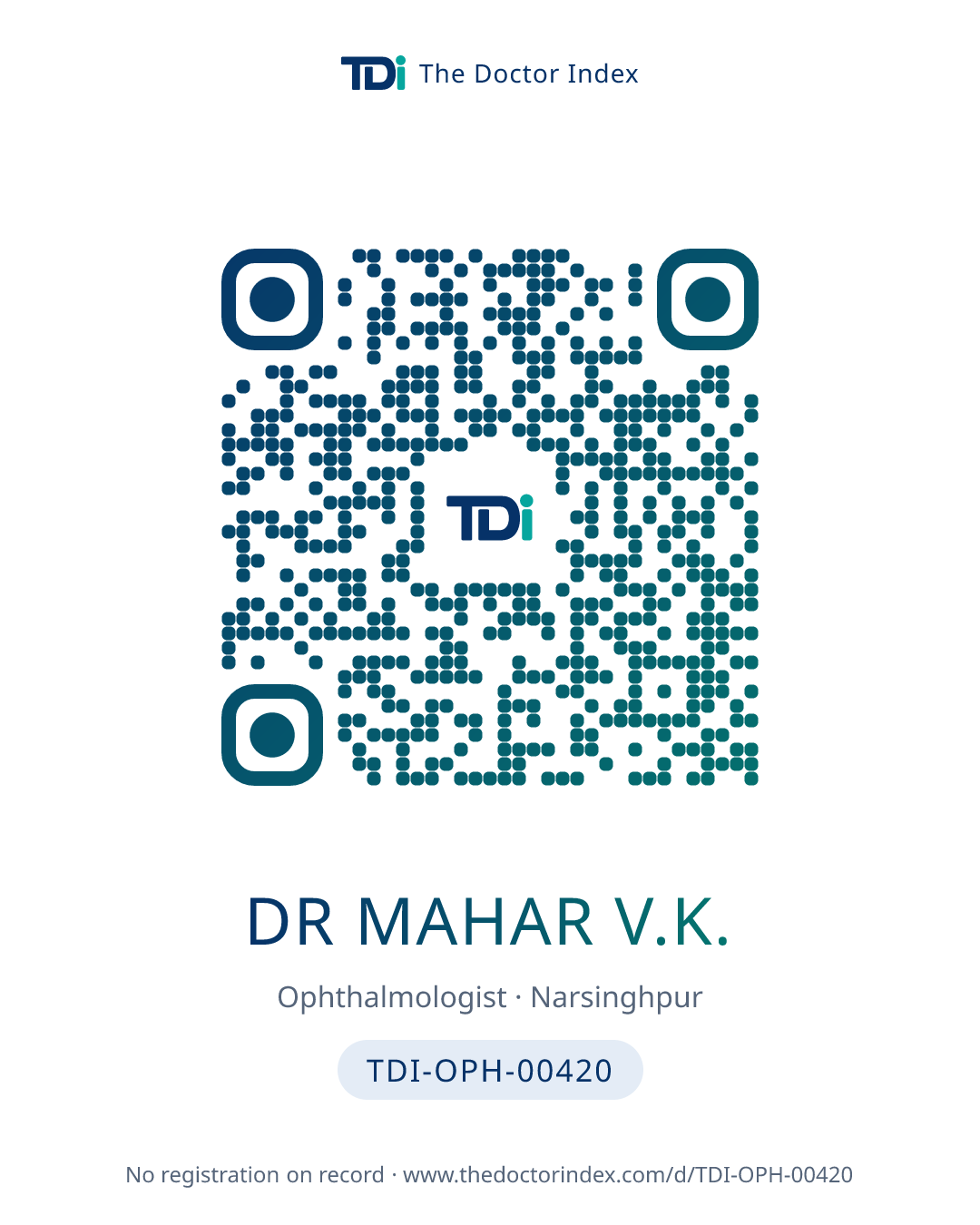QR card for Dr Mahar V.K., TDI-OPH-00420