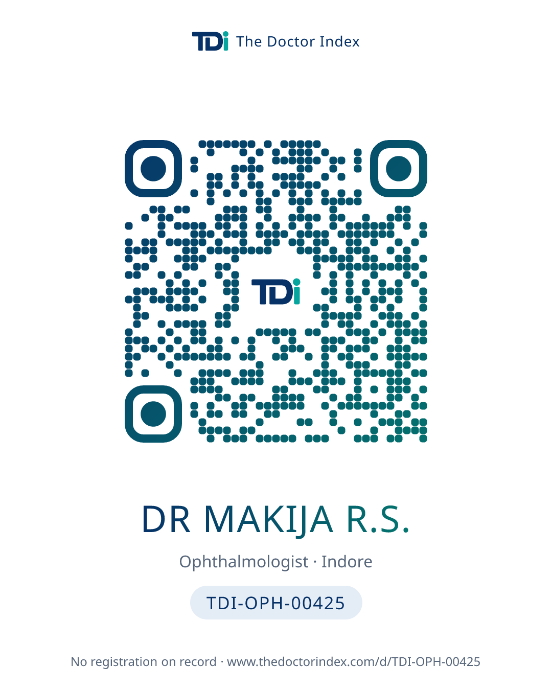 QR card for Dr Makija R.S., TDI-OPH-00425
