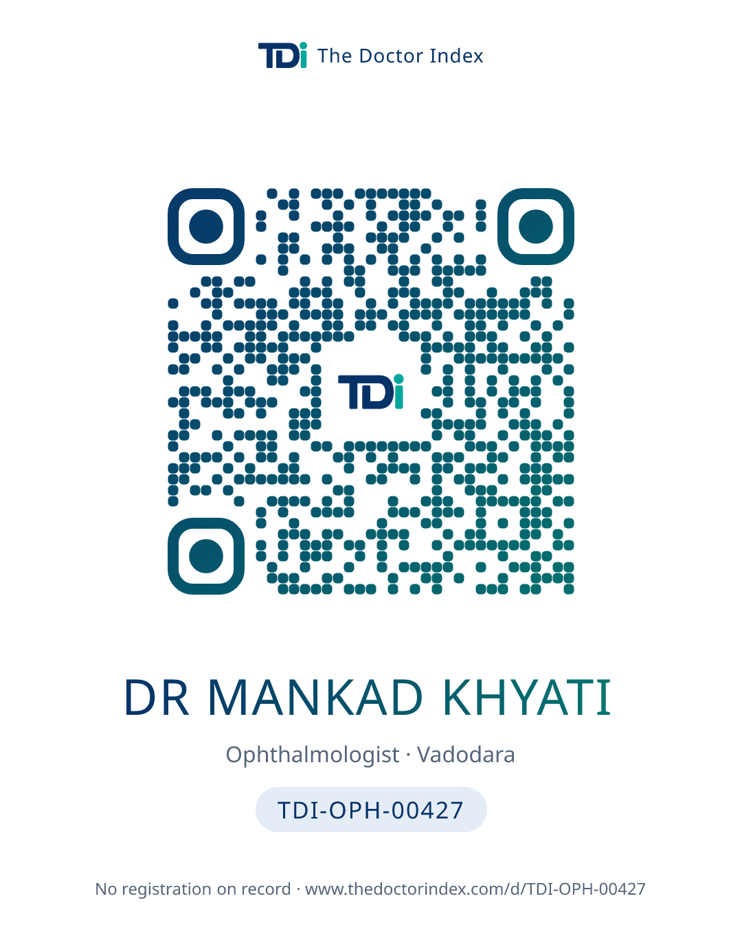 QR card for Dr Mankad Khyati, TDI-OPH-00427