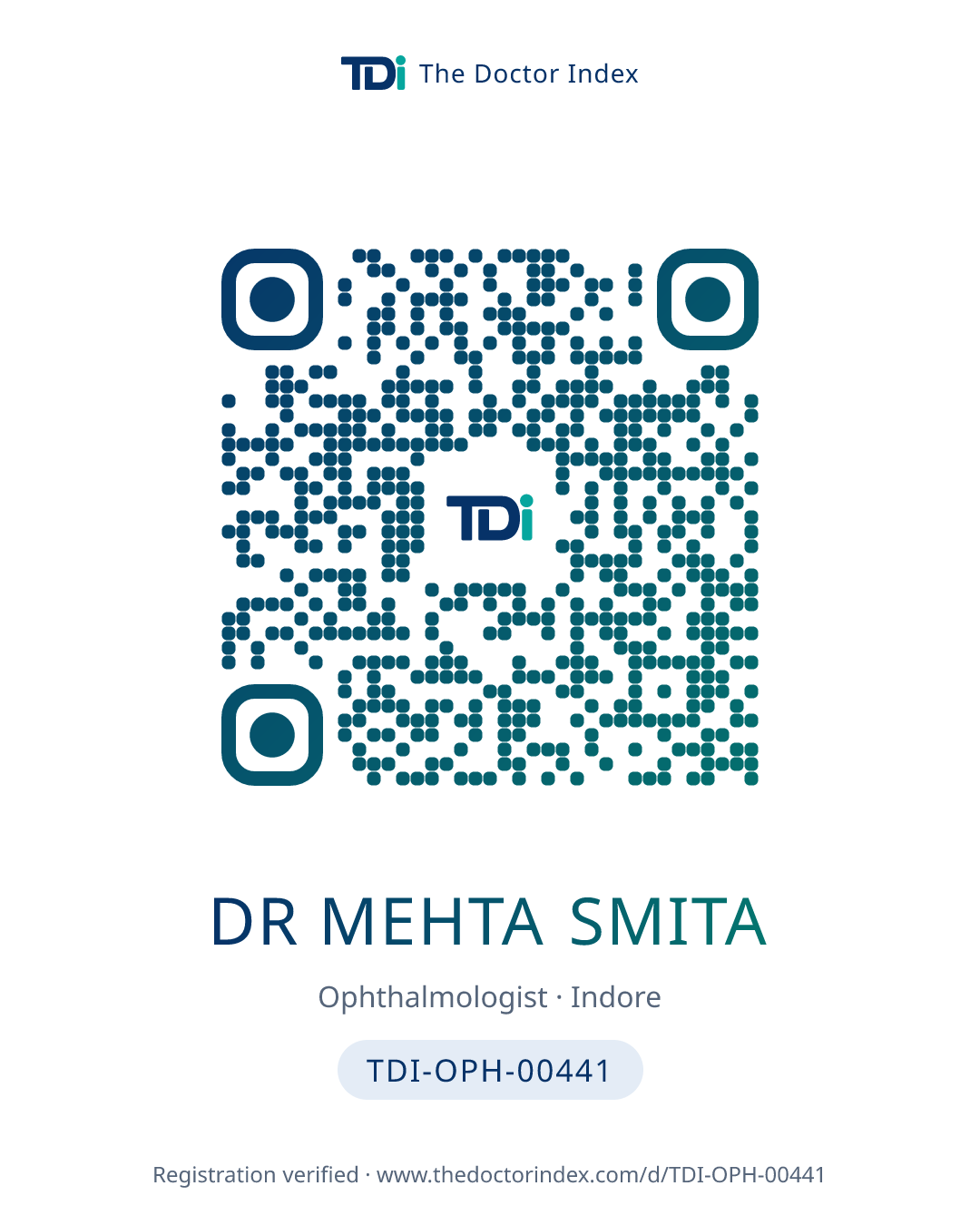 QR card for Dr Mehta Smita, TDI-OPH-00441