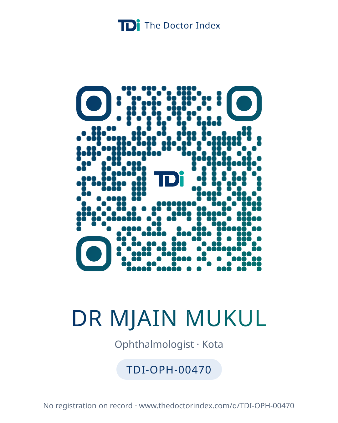 QR card for Dr Mjain Mukul, TDI-OPH-00470