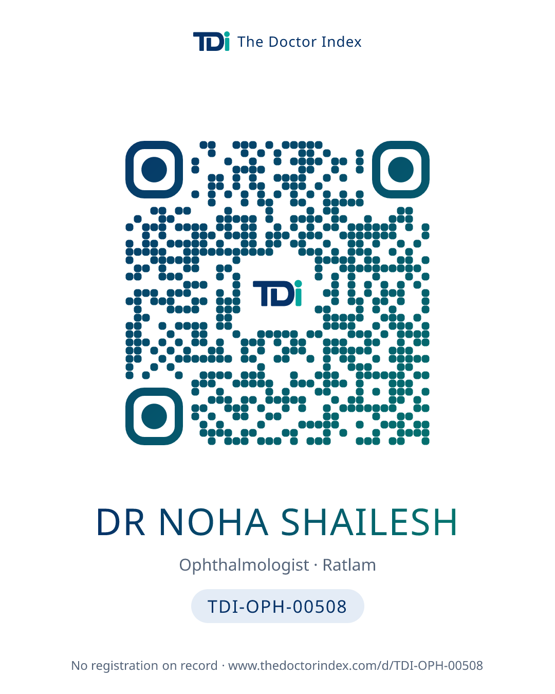 QR card for Dr Noha Shailesh, TDI-OPH-00508