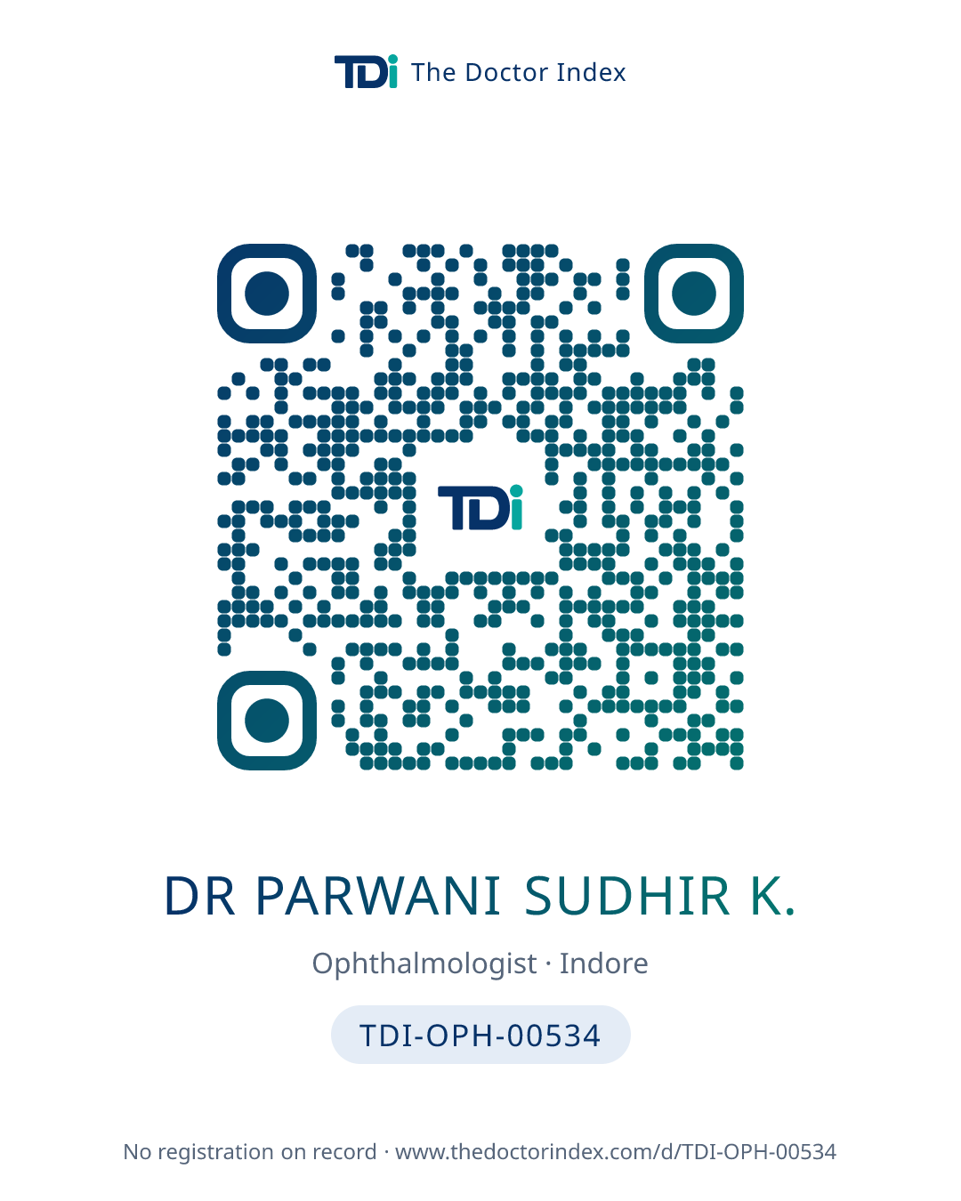 QR card for Dr Parwani Sudhir K., TDI-OPH-00534