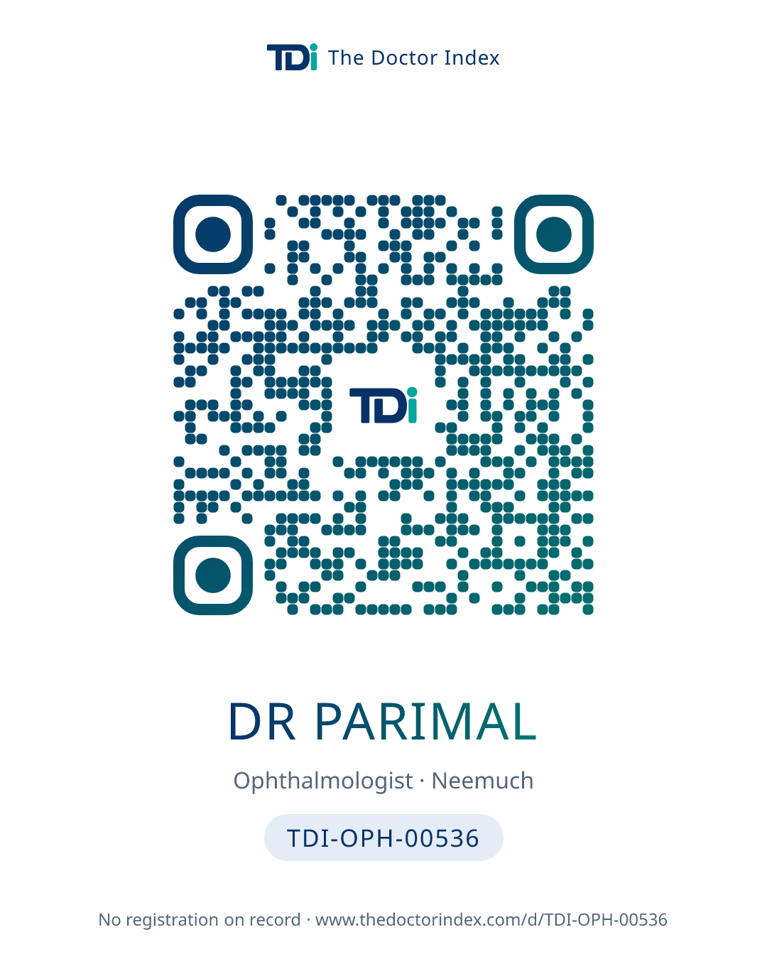 QR card for Dr Parimal, TDI-OPH-00536