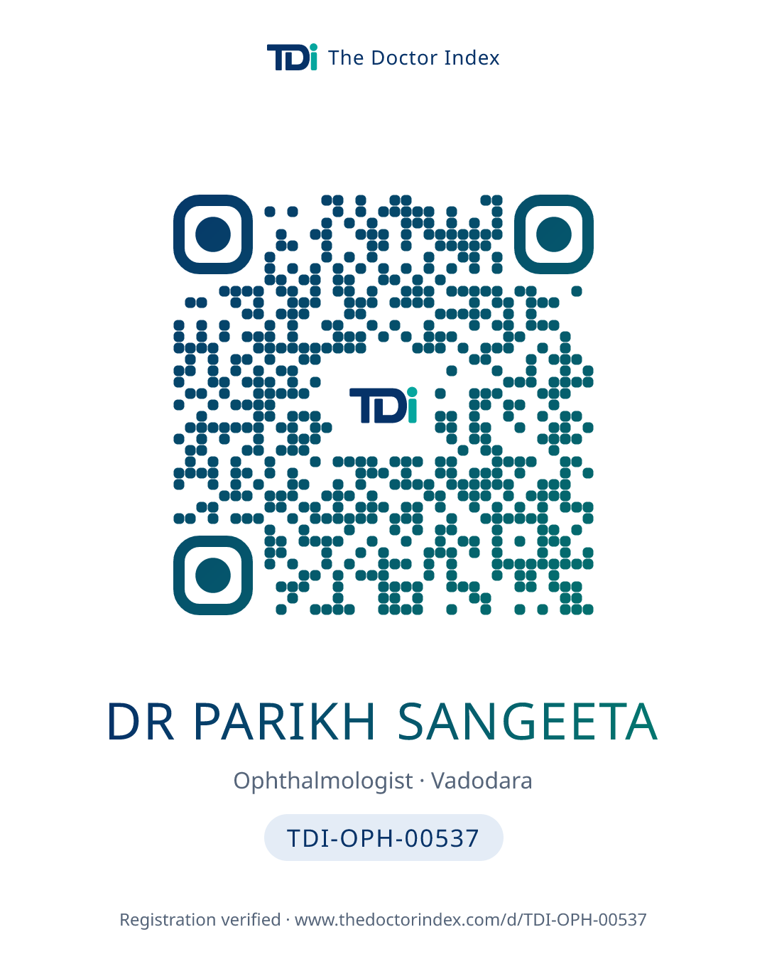QR card for Dr Parikh Sangeeta, TDI-OPH-00537