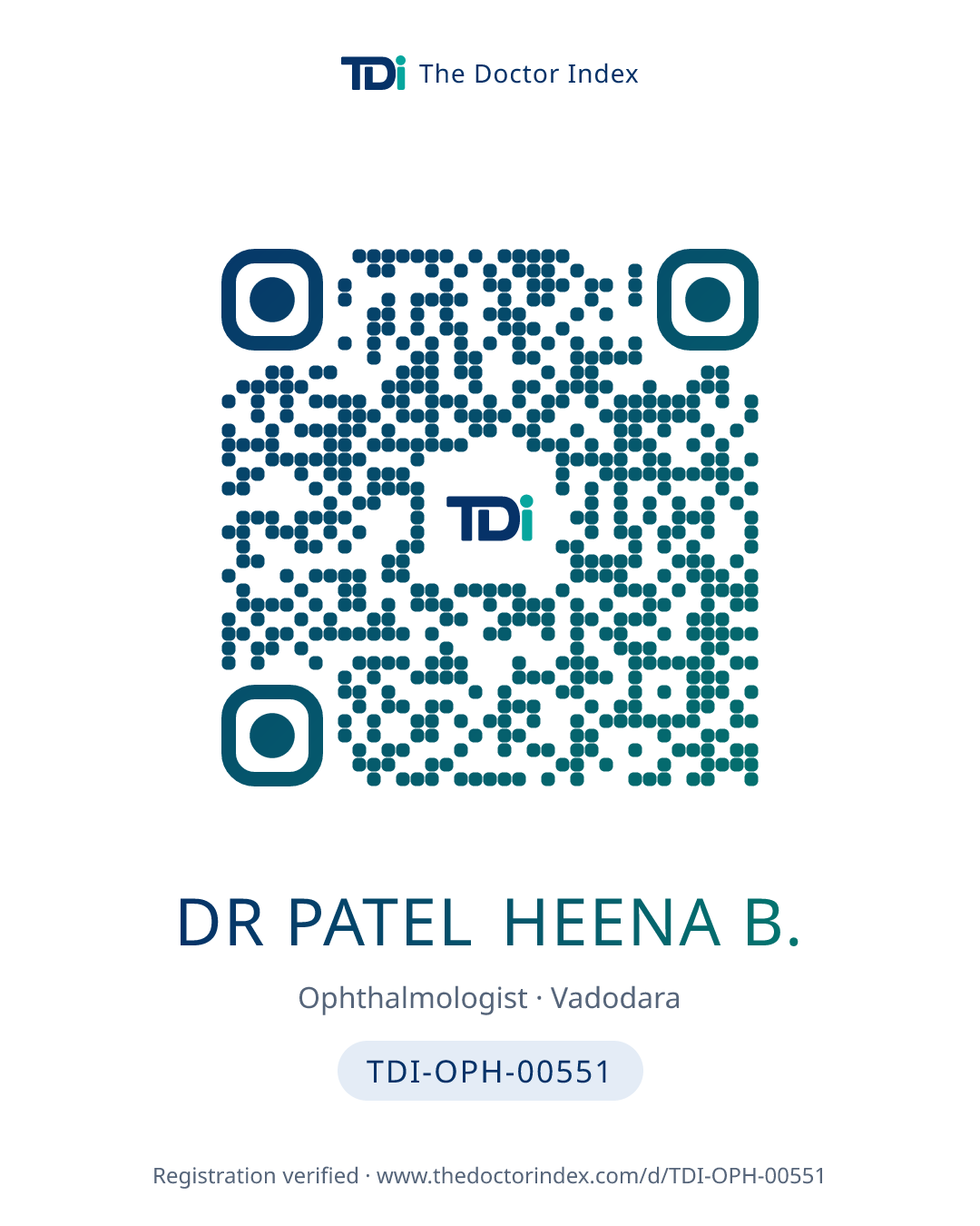 QR card for Dr Patel Heena B., TDI-OPH-00551
