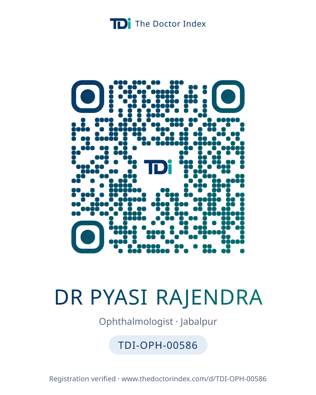 QR card for Dr Pyasi Rajendra, TDI-OPH-00586