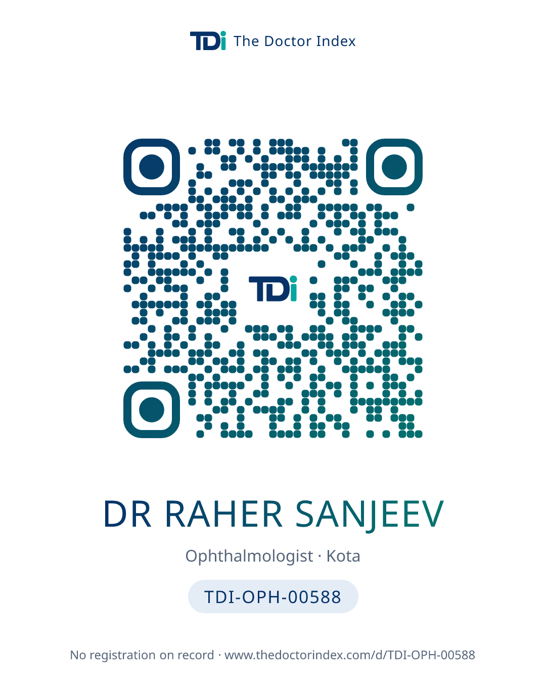 QR card for Dr Raher Sanjeev, TDI-OPH-00588