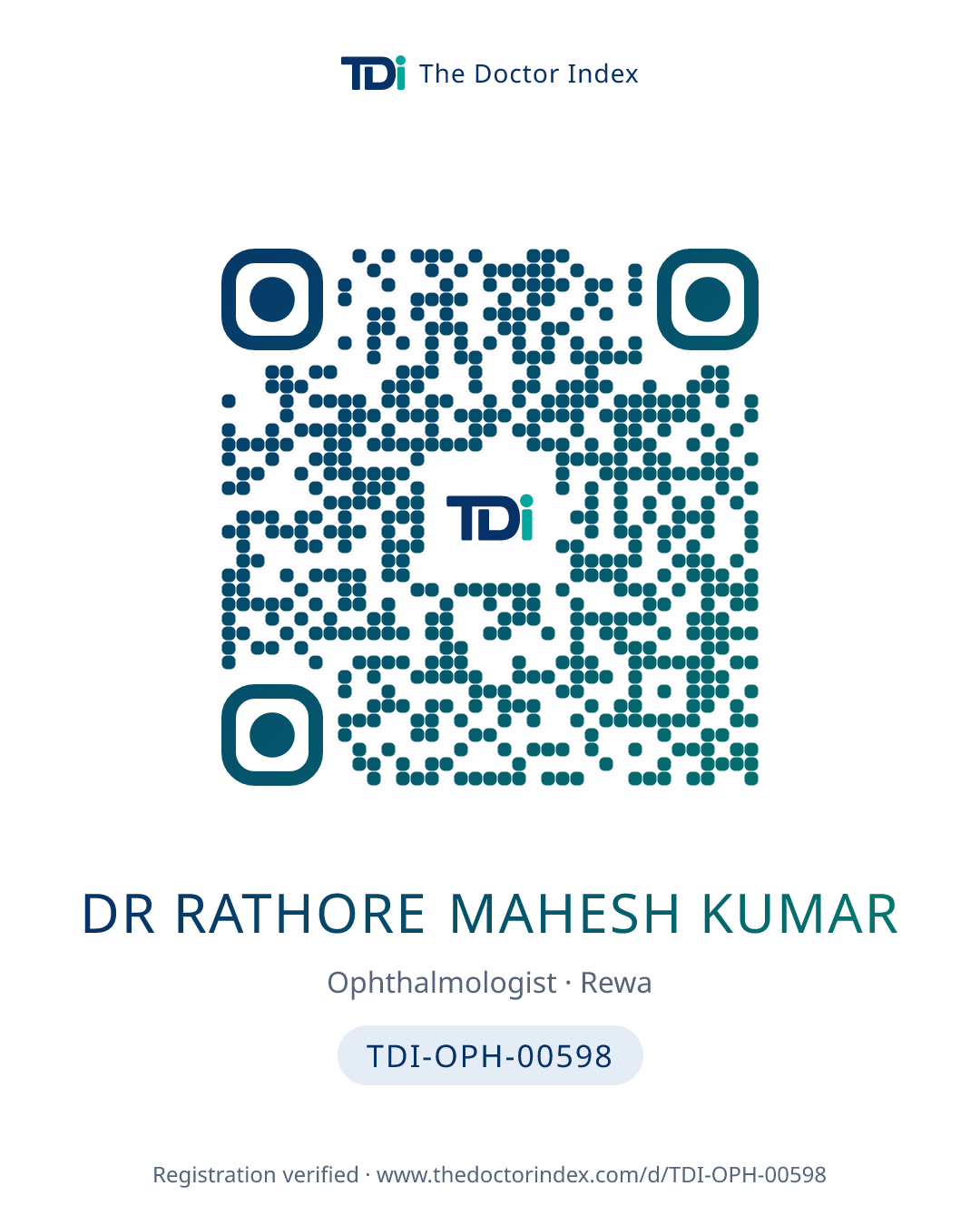 QR card for Dr Rathore Mahesh Kumar, TDI-OPH-00598