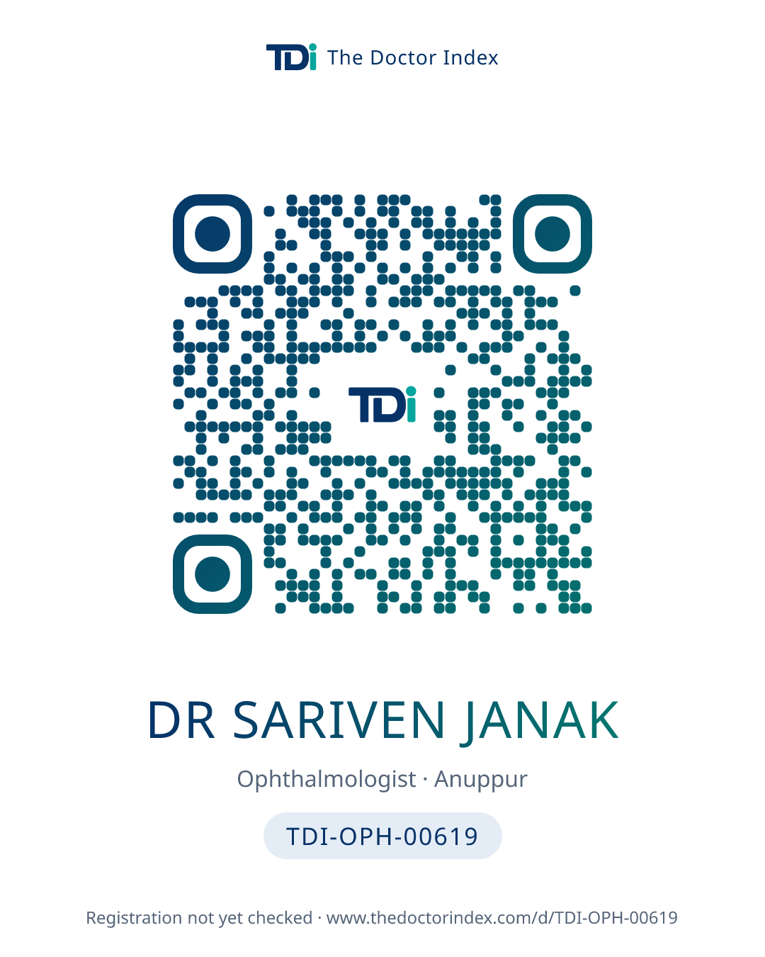 QR card for Dr Sariven Janak, TDI-OPH-00619
