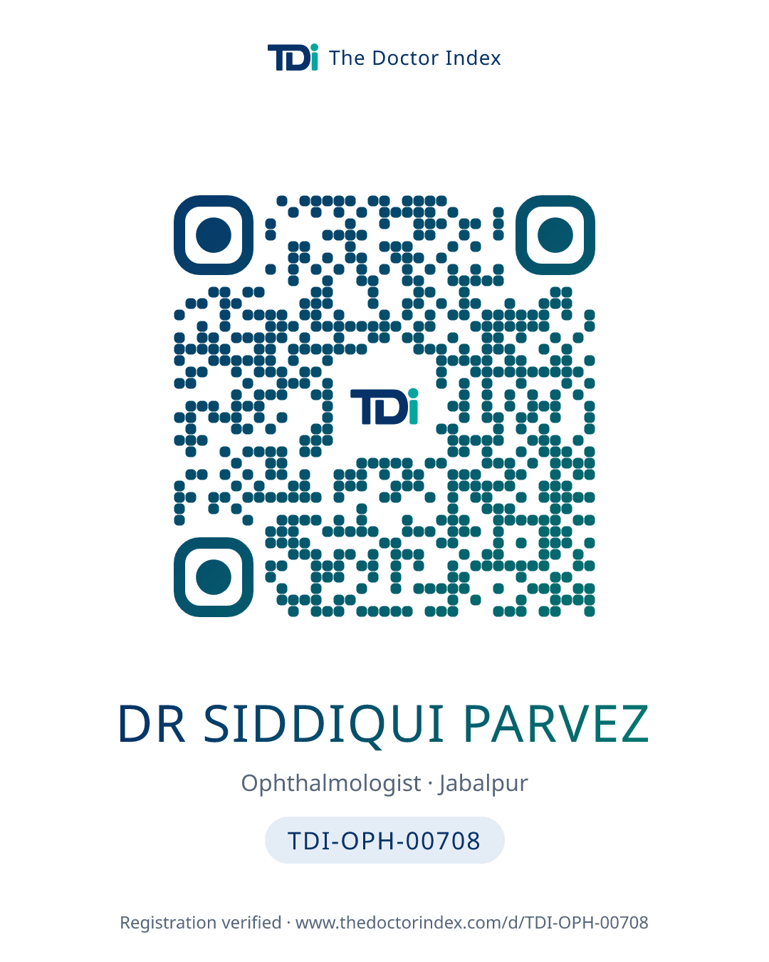 QR card for Dr Siddiqui Parvez, TDI-OPH-00708