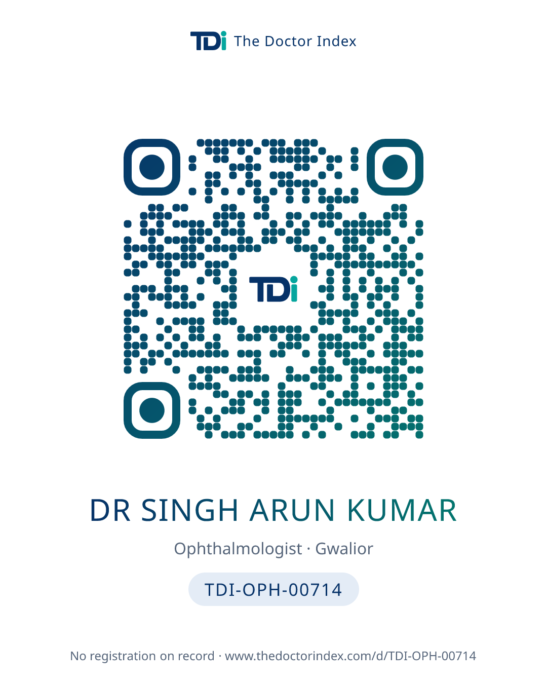 QR card for Dr Singh Arun Kumar, TDI-OPH-00714