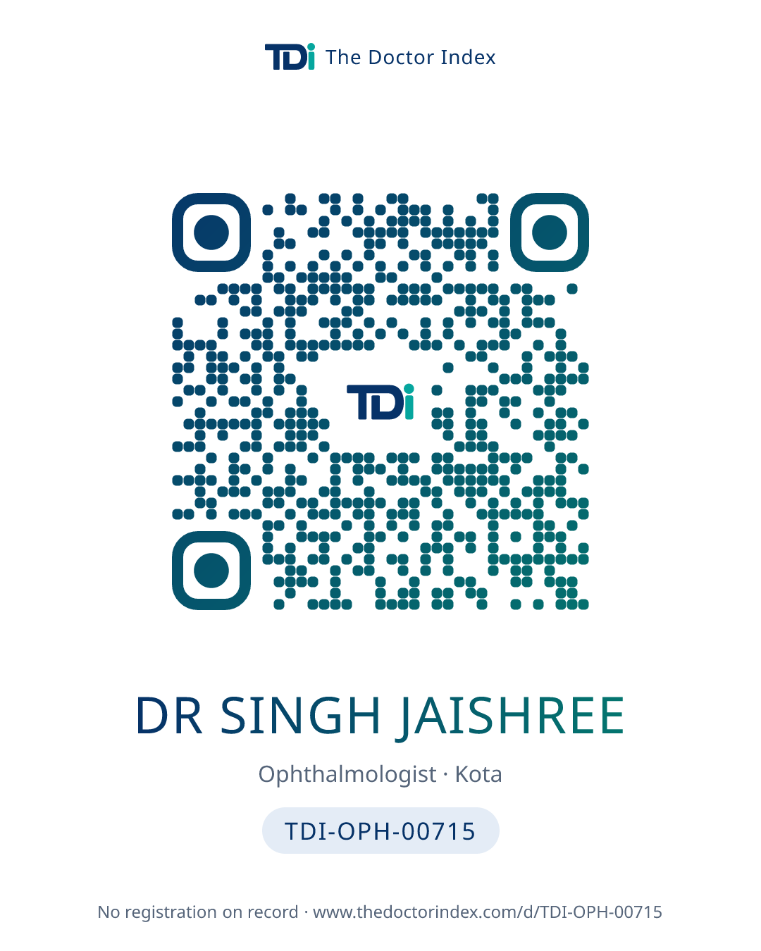 QR card for Dr Singh Jaishree, TDI-OPH-00715