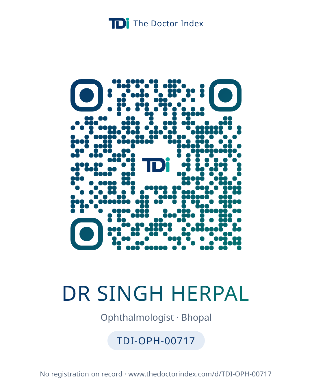 QR card for Dr Singh Herpal, TDI-OPH-00717