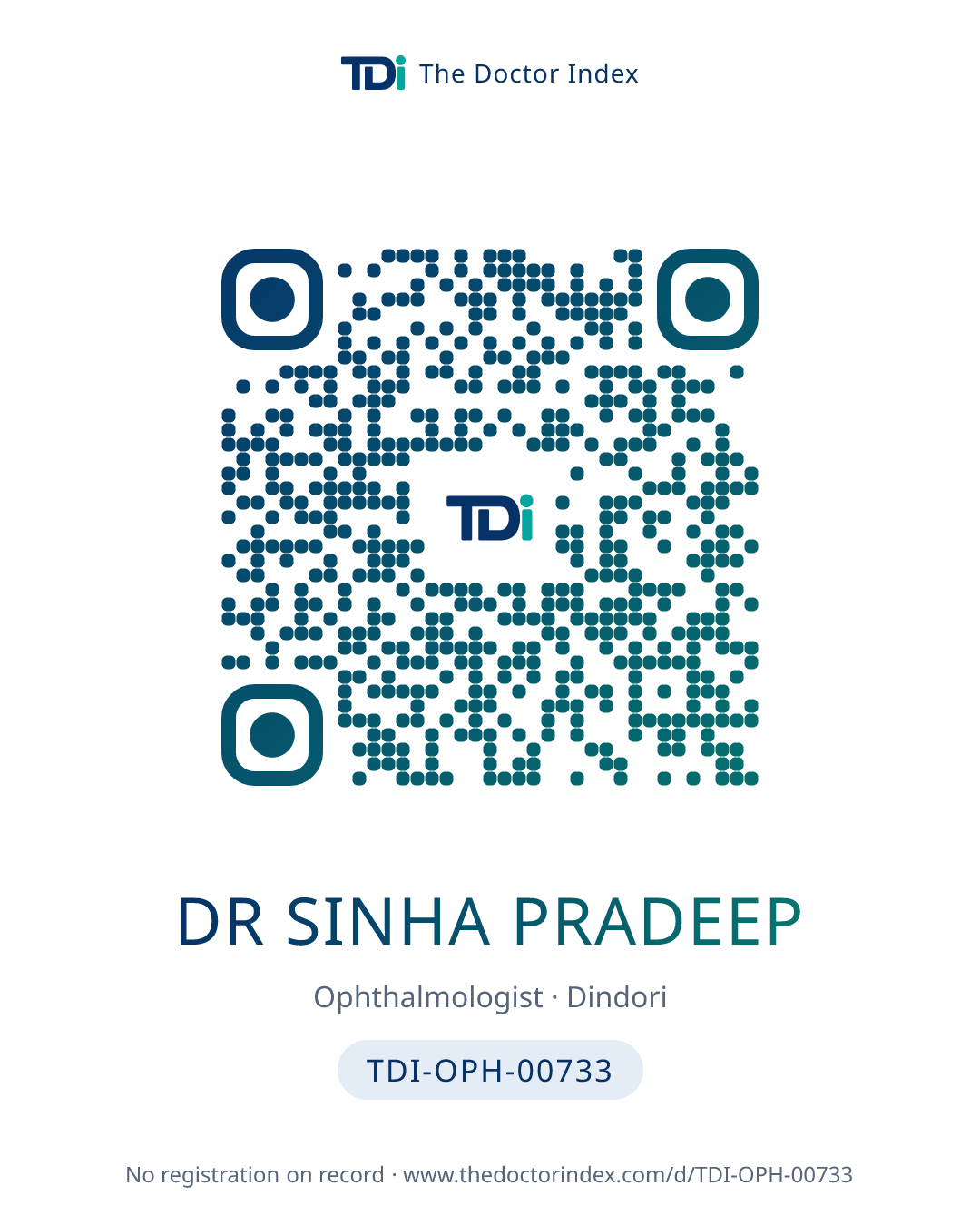 QR card for Dr Sinha Pradeep, TDI-OPH-00733