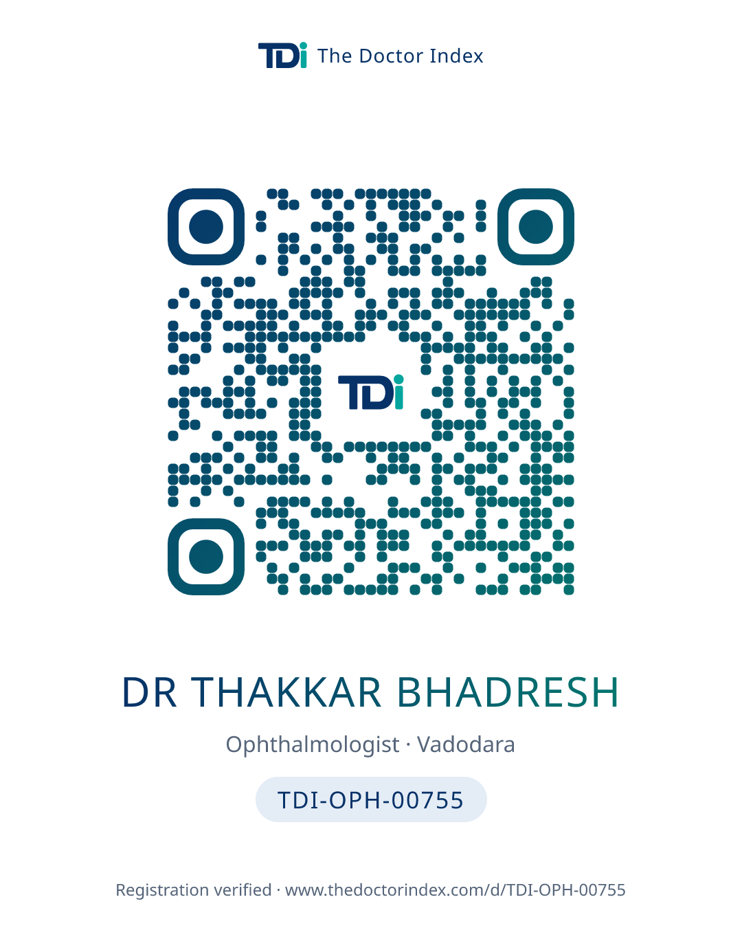 QR card for Dr Thakkar Bhadresh, TDI-OPH-00755