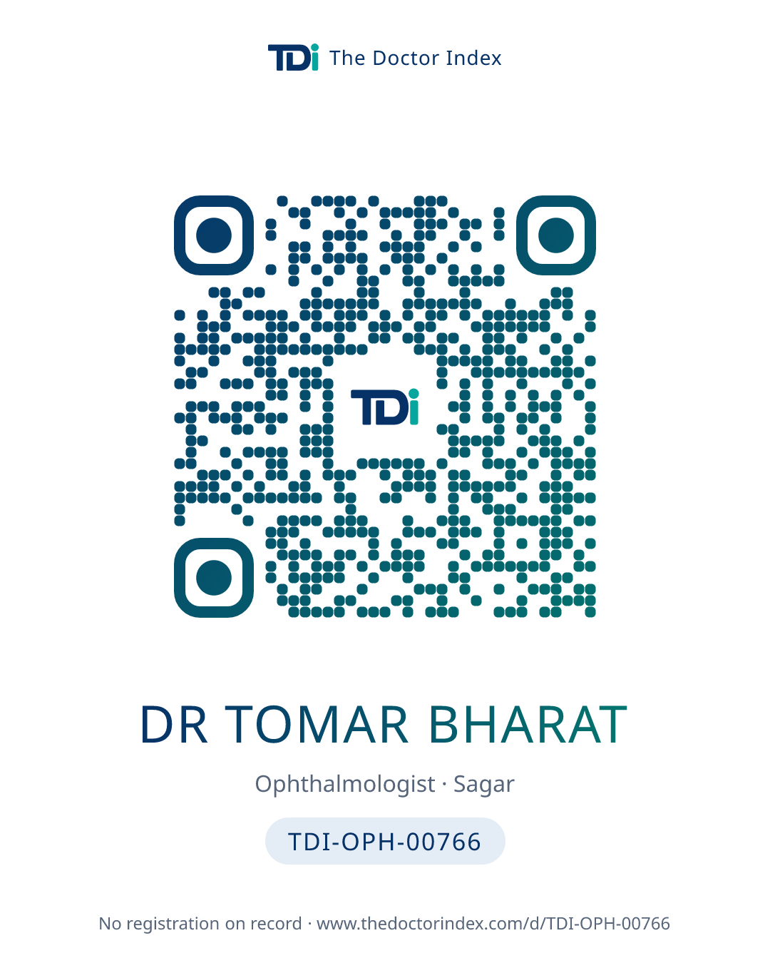 QR card for Dr Tomar Bharat, TDI-OPH-00766