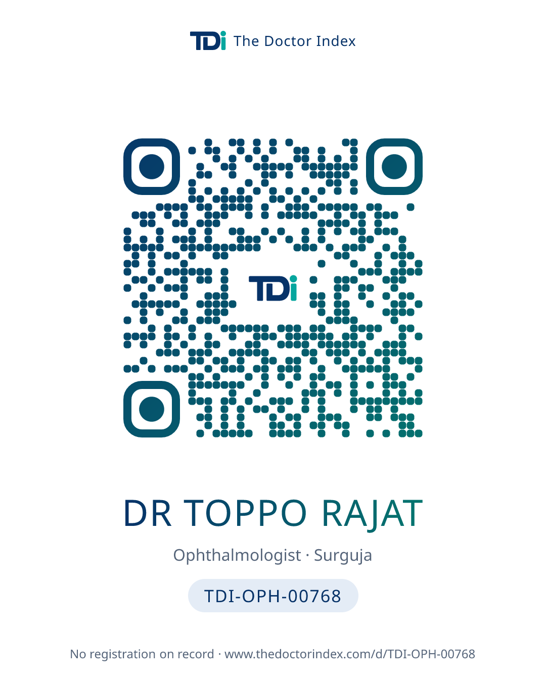 QR card for Dr Toppo Rajat, TDI-OPH-00768